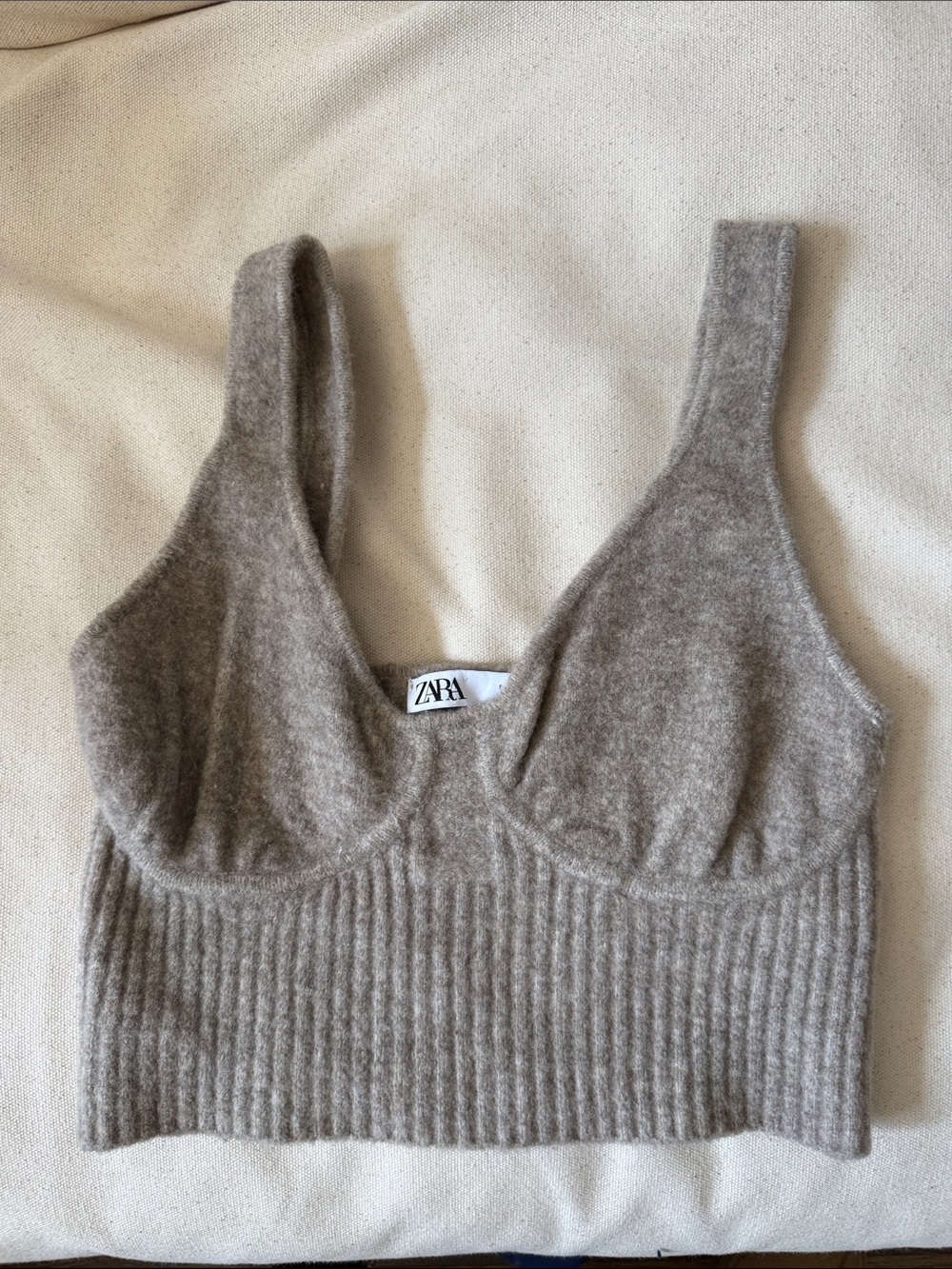 Zara Ribbed Knit Brami Top - Light Taupe
